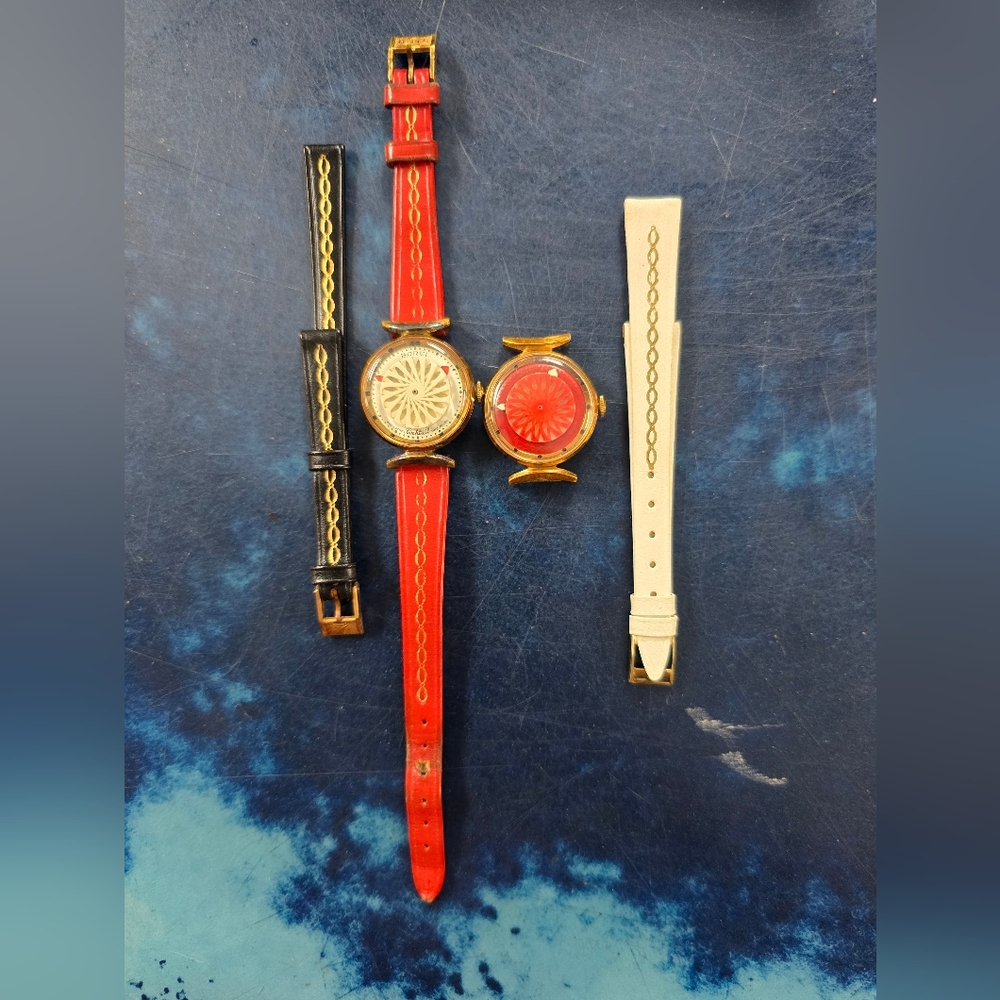 Red and White Leather Strap Watches Ernest Borel Watch Set - 2 Watches 3 Bands